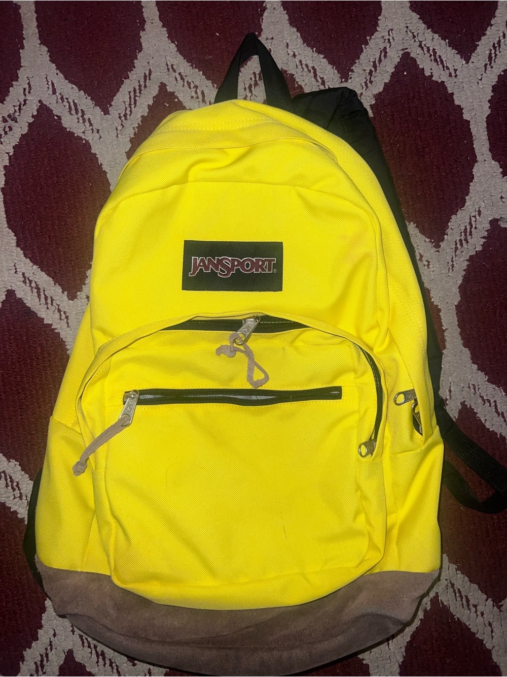 Jansport Bright Yellow Backpack with Brown Suede Base